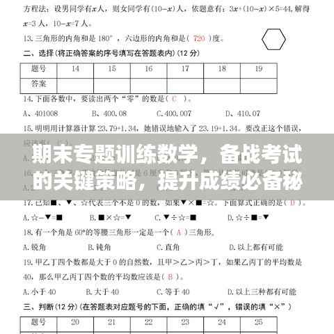 期末专题训练数学,备战考试的关键策略,提升成绩必备秘籍!